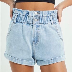 PacSun Abbie Blue Paperbag Waist Denim Mom Shorts